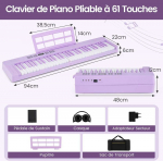 Promotions Sulankstoma elektroninė klaviatūra, 94x22x6 cm, violetinė, ne&scaron;iojama