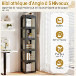 KNYGA Promotions Knygų lentyna, sulankstoma, pasukama, 5 auk&scaron;tų, 36,5x36x108 cm, juoda, daiktų laikymo organizatorius