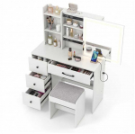 Bonideco Select Tualetinis staliukas su veidrodžiu ir taburete, baltas, 96x40x135 cm, 40 kg