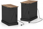Bonideco Select Juodas medžio kompozito ir metalo staliukas su įkrovimo stotele, 35x60x62 cm, 17 kg