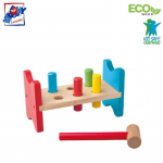 Woody 90002 Eco Wooden Mokomasis spalvotas žaislas Plaktukas su stovu ir formomis (8vnt) vaikams nuo 2 metų (21,5x12cm)
