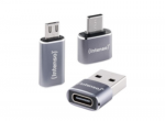 Intenso 3er Pack USB Adapteris MIX480, Aliuminio grau USB-C Buchse zu microUSB Stecker, USB-C Buchse zu USB-A Stecker, USB-C Buchse zu microUSB Stecker,