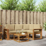 Lauko sofos komplektas su pagalve 5 pcs Natūralus ir bežinis