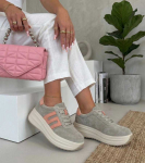 Moteri&scaron;ki sportbačiai i&scaron; natūralios odos pilki su platforma Filippo