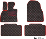 Eko odos kilimėliai QuiltyMats FIAT 500 2016-2024m. (Hibridas) (Juoda / raudonos siūlės)
