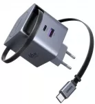 UGREEN X615 65W GaN greitasis įkroviklis 1x USB-A 1x USB-C 1x i&scaron;traukiamas USB-C kabelis 0,70 m