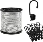 Bungee virvės su kabliukais 6 mm Juoda ir Balta PP ir guma