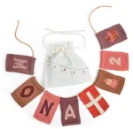 Smallstuff - Birthday 1-9, cake, flag, present and leather string in fabric bag - Rose - 11x7 cm