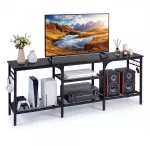 Promotion TV staliukas iki 165 cm televizoriams, su metalinėmis tinklinėmis lentynomis ir 4 kabliukais, ruda/juoda