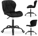 Sukamoji kėdė su ratukais Spiner Juodas, juodo aksomo, 360&deg; pasukama, reguliuojamo auk&scaron;čio, ergonomi&scaron;ka biuro / darbo / kompiuterio kėdė