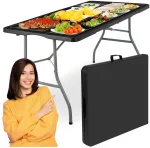 Sulankstomas stalas-lagaminas 152 cm, juodas, ne&scaron;iojamas, i&scaron;kylinis, renginiams, piknikams