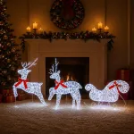 Kalėdinis elnias su rogutėmis 3 vnt. 60 LED &Scaron;alta balta