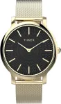 Timex madingas moteri&scaron;kas laikrodis 34 mm aukso spalvos apyrankė greito atsegimo juodas ciferblatas aukso spalvos korpusas Tw2y07100, auksinis, apyrankė