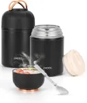 Zwoos Termosas maisto produktams, 850 ml, nerūdijančio plieno maisto pa&scaron;ildymo indas su rankena, nepralaidus termosas maistui, su &scaron;auk&scaron;tu, kar&scaron;tas 12 valandų, &scaron;altas 12 valandų (juodas-850 ml)