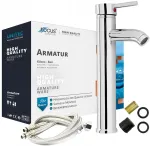Auk&scaron;tas praustuvo mai&scaron;ytuvas Focus Sanit&auml;r, chromo spalvos, skirtas montuoti ant stalvir&scaron;io, loft stiliaus