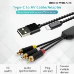 Usb c į rca audio aux adapteris 1.8m type c į rca audio kabelis usb c male į 3rca male splitter audio video av adapterio kabelis, skirtas tv/mac/pc
