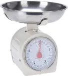 Virtuvinės svarstyklės retro dizaino, baltos, apkrova 5kg, su nerūdijančio plieno svėrimo dubeniu, didelis viso vaizdo ekranas, taros funkcija, 13i x 13p x 22a cm