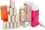 Epilwax Royal plaukų &scaron;alinimo rinkinys su: profesionaliu va&scaron;ko &scaron;ildytuvu, 12 Roll-on va&scaron;ko 100ml Argan, 100 plaukų &scaron;alinimo juostelių, 1 buteliukas 250ml aliejaus po plaukų &scaron;alinimo - (royal Series Argan 12)