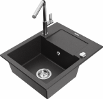 Granitinė virtuvinė plautuvė Mexen Enzo su mai&scaron;ytuvu ir sifonu, Juodas granite+Chrome