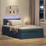 Osmanų lova su čiužiniu ir LED, mėlynas, 120x190cm, audinys