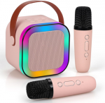 Extralink Kids Mini karaoke LED garsiakalbis 2x Mic Rožinė | Karaoke rinkinys | garsiakalbis, 2x mikrofonas, Bluetooth, AUX, atminties kortelės lizdas, RGB ap&scaron;vietimas