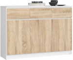 Komoda k 140 cm 3 durys 3 stalčiai, balta / sonoma