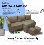 Sofa Meb & Podrez I&scaron;skleidžiamas dvigulės sofos komplektas su staliuku ir pufais Simple X Combo,, Podrez,, smėlio spalvos