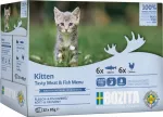 BOZITA Kitten box Mėsos ir žuvies gabaliukai padaže &ndash; &scaron;lapias pa&scaron;aras kačiukui &ndash; 12x85g