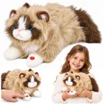 Lean Toys rusvai gelsvas Plush Kitten Cuddly Toy with Meowing Sounds 40 cm