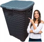 Talpa skalbiniams su dangčiu 60l, pilka, imitacija rotango