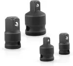 4 dalių adapterių rinkinys: 3/8 į 1/2, 1/2 į 3/8, 1/4 į 3/8 colio, 3/8 į 1/4 adapteris įvairių dydžių galvutėms arba veržliarakčiams, juodas