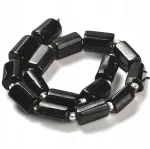 juodas turmalinas 9&ndash;11 mm volelis, 18 cm virvelė, 15 vnt., netaisyklingas akmuo