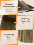 Doores tape-in tikrų plaukų priauginimas, ombre rie&scaron;uto ruda į pelenų rudą ir &scaron;viesiai blondinę, 35 cm, 50 g, 20 vnt., tape-in plaukų priauginimas, remy tape priauginami tikri plaukai
