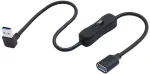 Lanminglel 90 laipsnių usb 3.0 kabelis su įjungimo/i&scaron;jungimo jungikliu, trumpas usb jungtis į lizdą kabelis su jungikliu, palaiko duomenų perdavimą ir maitinimą led lempai, usb ventiliatoriui, klaviatūrai (įjungtas)