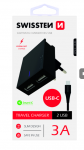 Phone Accessories Swissten Smart IC tinklo įkroviklio rinkinys 2xUSB 3A+Type C duomenų kabelis 1,2m, juodas