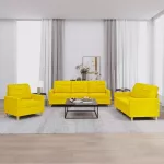 Sofa Sofos komplektas su pagalvėlėmis, 3 dalių, geltonas, audinys