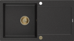 Granitinė virtuvinė plautuvė Mexen Leo su sifonu, Metallic juodas/sidabrinis+Gold, 900 x 500 mm
