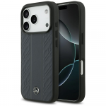 Dėklas Mercedes Leather Laurel Leaves Stripes MagSafe skirtas Apple iPhone 17 Pro mėlynos spalvos