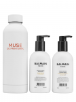 Set Balmain Professionnel: Balmain Professionnel Argan Oil Hair &Scaron;ampūnas Moisturizing, 300 ml + Balmain Professionnel Hair Conditioner For Moisturizing, 300 ml + Muse Du Printemps GWP Steel Vanduo Bottle Baltas