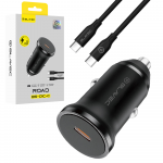 Blavec Automobilinis įkroviklis BS-01C-C Road – Type C – PD 20W su Type C į Type C kabeliu (CCBS01CCR-CB) juodos spalvos