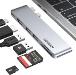 I&scaron;plėtimo centras Ugreen CM380 2xUSB C - HDMI/2xUSB 3.0/SD TF/USB C PD - pilkos spalvos