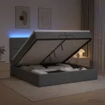 Otmana lova su matracsu ir LED Tamsiai pilka 200 x 200 cm