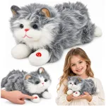 Lean Toys Pilkas Plush Kitten Cuddly Toy with Meowing Sounds 40 cm