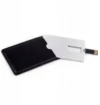 Metalinis Usb atmintukas 1 Gb, sidabrinis, su graviravimu ir odiniu dėklu