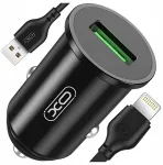 Greitas Usb automobilinis įkroviklis 18w + Usb - Lightning laidas, juodas