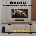Kompiuterio kolonėlės Hiwill 5.1.2ch Dolby Atmos garso juosta, erdvinio garso sistema televizoriui, garso juosta televizoriams su 6.5 colių žemų dažnių garsiakalbiu, 2 galiniai erdvinio garso garsiakalbiai, 2 auk&scaron;tyn nukreipti spinduliuojantys tvarkyklės