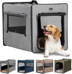 Petsfit sulankstomas &scaron;unų boksas su 3 cm storio pliu&scaron;iniu kilimėliu, ne&scaron;iojamas transportavimo boksas &scaron;unims, skirtas vidutinio dydžio &scaron;unims, tinkamas kelionėms, &scaron;viesiai pilkas, m 61 x 46 x 53,5 cm