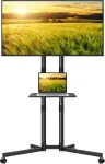 Laikiklis Kktoner mobilus tv vežimėlis, skirtas 32&ndash;85 colių lcd led plok&scaron;tiems ekranams, i&scaron;lenktiems televizoriams, pastatomas tv stovas su ratukais su reguliuojamo auk&scaron;čio lentyna, maks. vesa 600 x 400 mm, riedantis tv stovas iki 50 kg