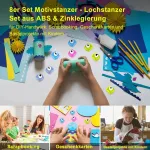 Deesospro 8 motyvų skylių rinkinys - skylių rinkinys, pagamintas i&scaron; abs ir cinko lydinio, skirtas "pasidaryk pats" amatams, scrapbooking'ui, dovanų kortelėms ir rankdarbių projektams su vaikais