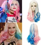 Quinn moteri&scaron;kas cosplay perukas, kostiuminis perukas, rožinis mėlynas kostiuminis perukas karnavalui, Helovinui, i&scaron;galvotiems drabužiams ir puo&scaron;niems drabužiams